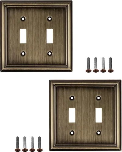 Vista 10 de Placas decorativas de latón antiguo biselado Tapas de enchufes eléctricos y interruptores Estilo: 1 banda en blanco (paquete de 4)