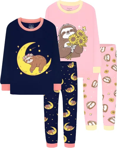 Vista 14 de DAUGHTER QUEEN Pijama de algodón para niñas de 4 piezas, talla 18 meses-12 años