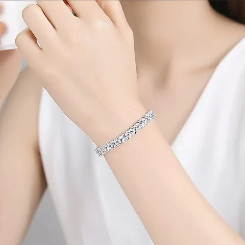 Vista 3 de Pulsera de tenis de cristal de oro de 14 quilates para mujer, diseño de hojas delicadas, bisel con bisel y ajuste de cristal natural, regalo