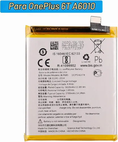 Vista 2 de Batería de repuesto BLP685 compatible con OnePlus 6T A6010 A6013 3700mah con herramientas