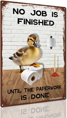 Vista 6 de Cartel de hojalata de baño con texto en inglés "No Job is Finish" de metal vintage con texto en inglés "No Job is Finish" ("No Job is Finish")