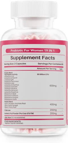 Vista 7 de Probióticos vaginales con prebióticos arándano, 60 mil millones de UFC, 14 cepas probióticos para mujeres con prebiótico y D-manosa, probiótico