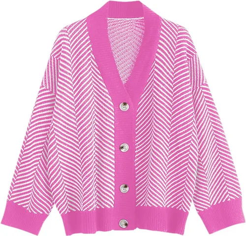 Vista 14 de ZAFUL Cárdigan a rayas con botones y frente abierto para mujer, suéter de 0-rayas