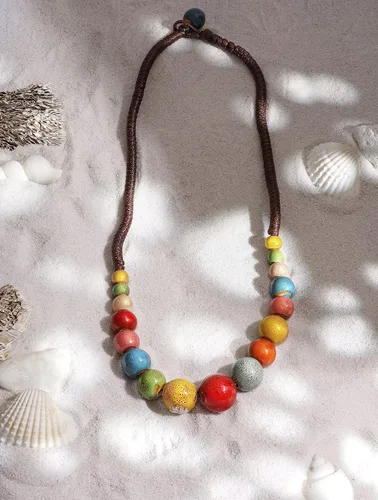 Vista 3 de MINACHI Hippie Boho - Collar de cuentas redondas de cerámica colorida, estilo bohemio, regalo de joyería para mujer