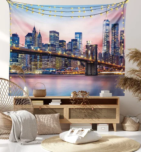 Vista 86 de Ambesonne Tapiz Trippy, vista panorámica de la cascada con bosques de ensueño y mandala oriental psicodélico, decoración de tela para colgar