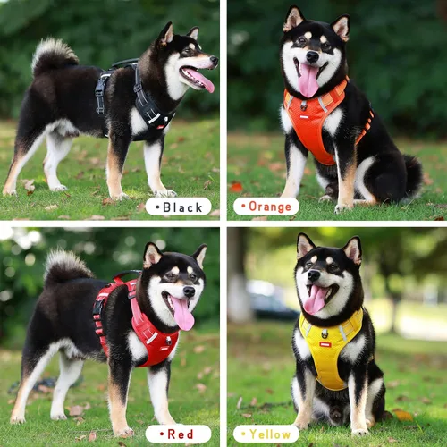 Vista 6 de Arnés para perro sin tirones, ajustable, reflectante, suave, acolchado, arnés de chaleco para perro pequeño, mediano y grande, con asa resistente