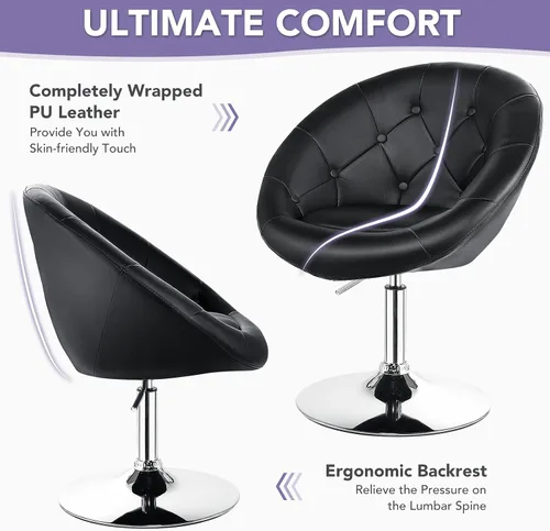 Vista 5 de MAT EXPERT Silla de tocador con altura ajustable, silla de maquillaje sin brazos con marco cromado y respaldo ergonómico, moderna silla giratoria
