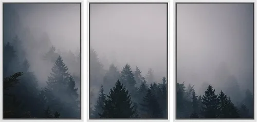 Vista 10 de SIGNWIN Lienzo enmarcado para pared, juego de arte nublado de tormenta, cielo, bosque otoñal, árboles, rústico, naturaleza, fotografía, realismo