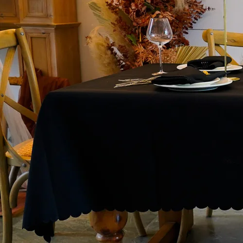Vista 11 de JYFLZQ Mantel redondo negro de 70 pulgadas para mesas de 4 pies, lavable a máquina, duradero, tela de poliéster gruesa, para fiestas, banquetes