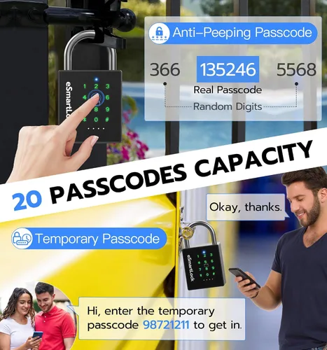 Vista 7 de eLinkSmart Candado inteligente resistente con llave, bloqueo de almohadilla con teclado de código, resistente a la intemperie, Bluetooth RFID