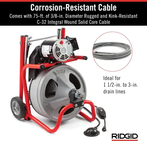 Vista 8 de Ridgid 52363 Modelo K-400 Kit de Máquina de Tambor de Limpieza de Drenaje de 120 Voltios con Cable C-32IW de 3/8" x 75