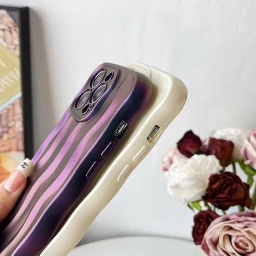Vista 5 de Caseative Funda para iPhone 13 Pro, funda suave con marco de onda rizada con patrón de ondulación de agua (verde) Water Ripple Pattern Curly Wave