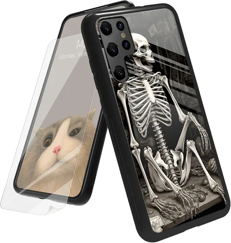 Vista 70 de Funda para Samsung Galaxy A12 5G con protector de pantalla, parte trasera de vidrio templado + TPU de silicona suave que absorbe los golpes