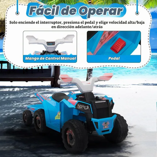 Vista 3 de TOBBI - Coche eléctrico para niños ATV 4 ruedas con remolque y música 6V Azul