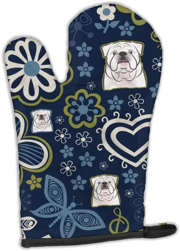 Vista 170 de Caroline's Treasures BB5095OVMT - Manopla de horno con diseño de flores azules afganas, resistente al calor, grueso para sartenes calientes y horno