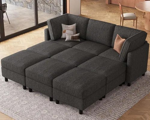 Vista 16 de Belffin - Sofá cama modular de 110.2 pulgadas, 12 asientos, color beige