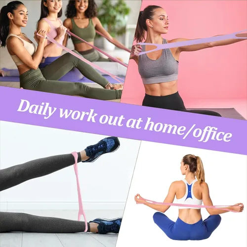 Vista 7 de 3 bandas de resistencia, figura 8 bandas de resistencia con asas, banda elástica de ejercicio para yoga, pilates, brazo, espalda, hombro