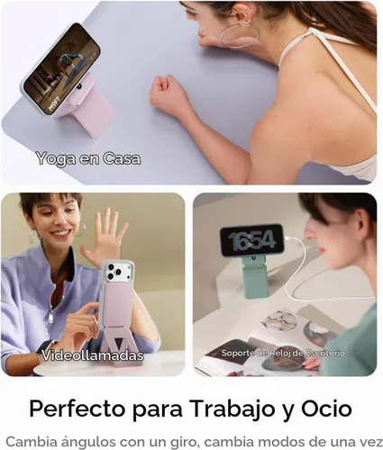 Vista 5 de MOFT Soporte de trípode para teléfono para iPhone, soporte para iPhone multiángulo, soporte para teléfono ligero y portátil, imanes fuertes, cuero