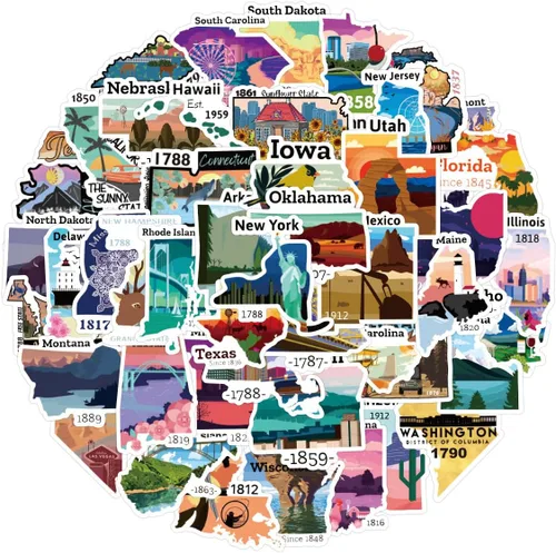 Vista 5 de Calcomanías de mapa de Estados Unidos, 50 unidades, Funimost Travel USA, calcomanías de vinilo impermeables para botellas de agua, laptop