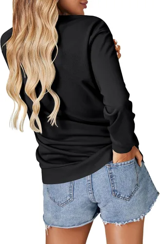 Vista 3 de OPOIPIN Suéter con bolsillo de manga larga y cuello redondo para mujer, estilo casual