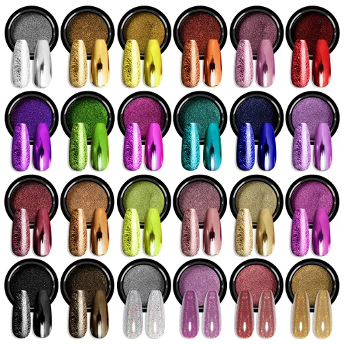 Vista 11 de SAVILAND Juego de Polvo Cromado para Uñas: 6 Colores Polvo Cromado Dorado Metálico para Uñas con Efecto Espejo Pigmento Camaleón Holográfico Polvo