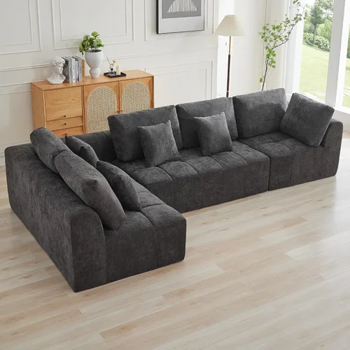 Vista 115 de Sofás seccionales modulares de 110 pulgadas para sala de estar, sofá seccional comprimido sin hueso, sofá de espuma viscoelástica tapizado de 3 Beige
