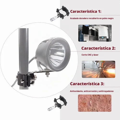Vista 3 de Soporte de Luz de Motocicleta con Abrazadera Compatible con Jaula Antivuelco de 0.7" a 2.05", Soporte de Montaje Ajustable para Motocicleta
