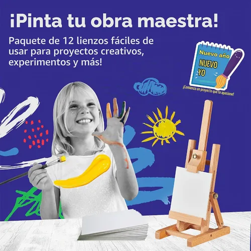 Vista 2 de Artlicious Lienzos para pintar – Paquete de 12,4 x 4 pulgadas de lienzo blanco – Paneles de arte 100% algodón para pintura al aceite, acrílico