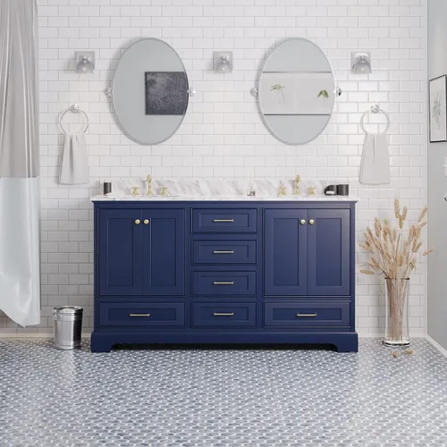 Vista 9 de Kitchen Bath Collection Harper tocador de baño doble de 60 pulgadas (chocolate/carrara): incluye gabinete de chocolate con encimera de mármol