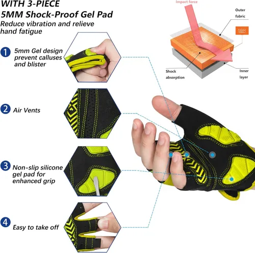 Vista 2 de MOREOK Guantes de ciclismo para hombresmujeres-almohadilla de gel de 0.197 in Guantes de ciclismo de medio dedo para ciclismo, levantamiento