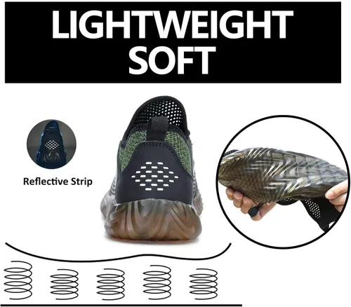 Vista 26 de SUADEX Zapatos deportivos con punta de acero para hombres y mujeres, indestructibles, ligeros, cómodos, antideslizantes, puntera compuesta