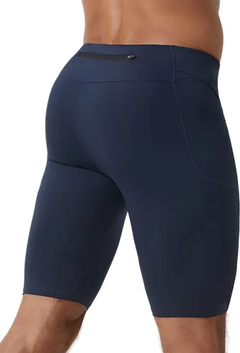 Vista 9 de MIZOK Pantalones cortos de compresión elásticos para hombre, pantalones cortos ajustados con bolsillo Negro