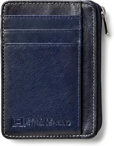 Vista 11 de ID Stronghold Cartera de bolsillo frontal con bloqueo RFID, delgada y minimalista de piel auténtica con bolsillo con cremallera para monedas