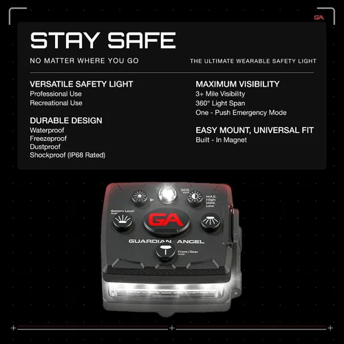 Vista 2 de Guardian Angel, Micro Series - Luces de seguridad, (Frente completamente blanco y parte trasera roja) Linterna LED recargable, magnética