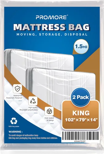 Vista 9 de Bolsa de colchón de plástico para mudanza o almacenamiento, tamaño individual, 1.5 mil Twin/Twin XL Size,Mattress Protector Covers,Moving