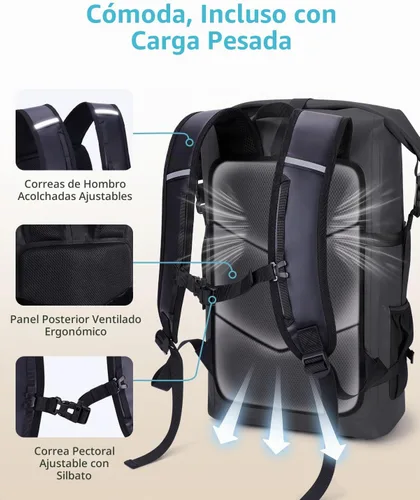 Vista 2 de ECOHUB Mochila impermeable para mujeres y hombres, bolsa seca resistente de 30L con cierre enrollable para viajes con funda impermeable IPX8