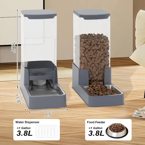 Vista 2 de Comedero de acero inoxidable para gatos y dispensador de agua, bebedero por gravedad y alimentador de alimentos con acero inoxidable, tazón
