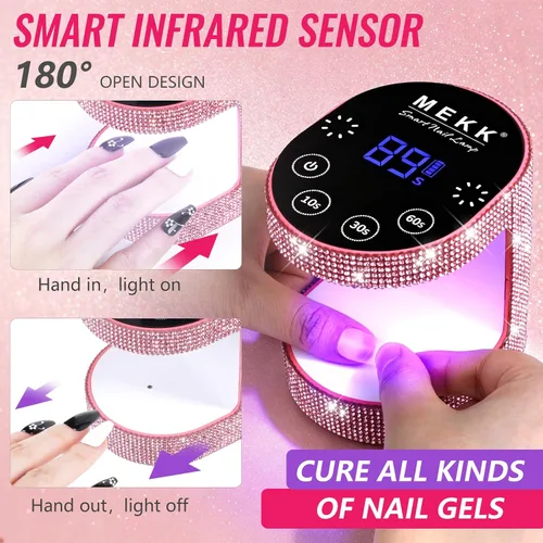 Vista 4 de MEKK Mini luz UV inalámbrica para uñas de gel – Mini lámpara de uñas LED UV recargable de 24 W con control táctil y sensor automático, pequeña