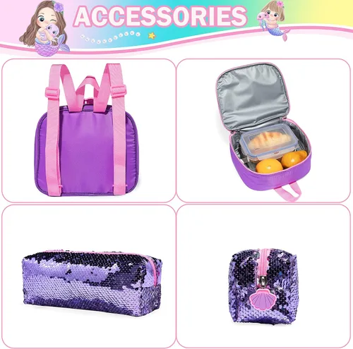 Vista 5 de Meetbelify Girls Rolling Backpack Sequin Rolling Backpacks with Wheels for Girls for Elementary School Bag