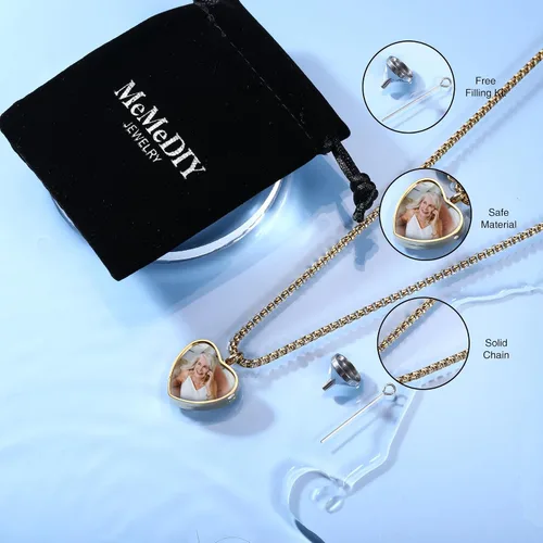 Vista 3 de MeMeDIY Collar de urna con colgante personalizado, grabado de fotonombre para hombres y mujeres con piedra natal, ala de ángel, soporte