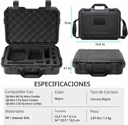 Vista 5 de Mini 4K caso, IP67 resistente al agua duro viaje transporte caso para DJI Mini 4K/2/2 SE Fly More Combo Drone y accesorios