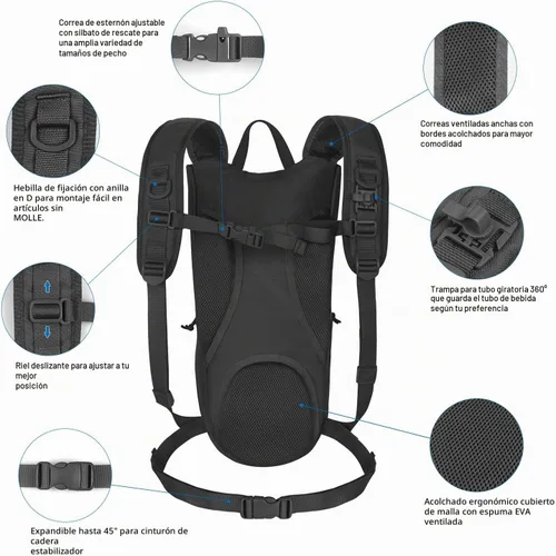 Vista 3 de Unigear Tactical Hydration Backpack with 3L Water Bladder, Molle Backpack Negro