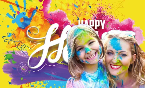 Vista 4 de Happy Holi - Fondo de pared hindú para el hogar, fotografía, colorido, decoraciones de fiesta de Holi, pancarta de salpicaduras de pintura india