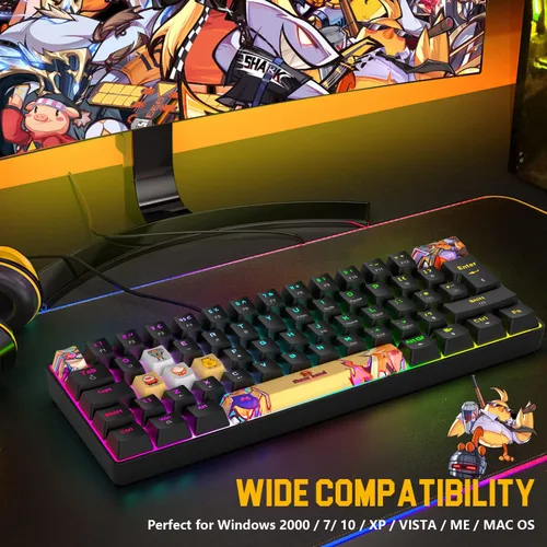 Vista 6 de 60% Mini teclado para juegos con 9 teclas PBT de sublimación de tintes, interruptor rojo, 62 teclas compactas, 18 LED Chroma retroiluminado, teclado
