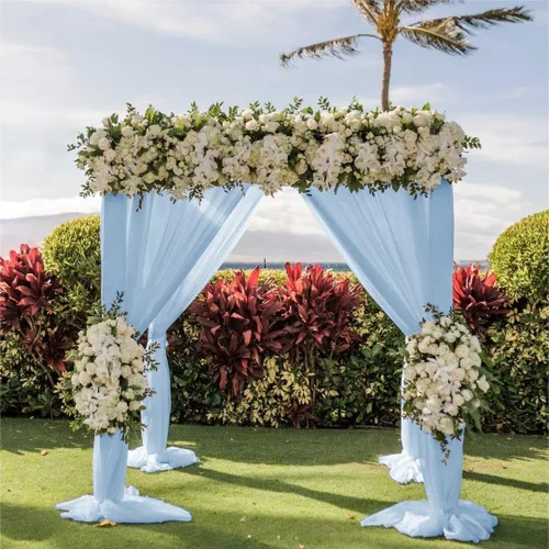 Vista 5 de LINXTAR 1 panel de tela para arco de boda, 1 panel de 30 x 18 pies, cortina de arco de gasa transparente azul bebé para cabina de fotos, despedida