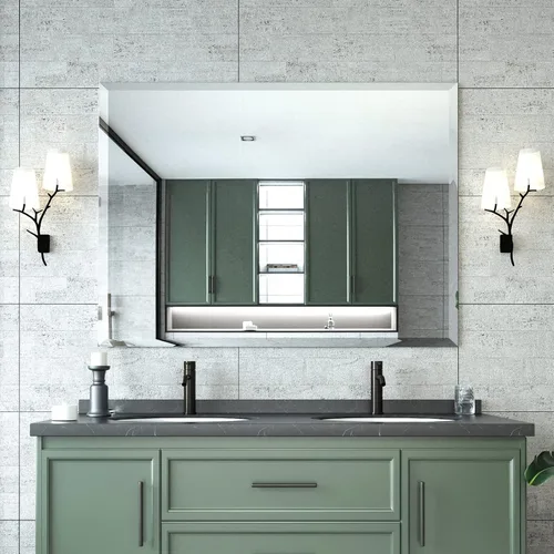 Vista 11 de Mirrorons Espejo biselado, espejos de baño para pared de 40 x 32 pulgadas, espejo de baño rectangular sin marco con borde biselado, se cuelga