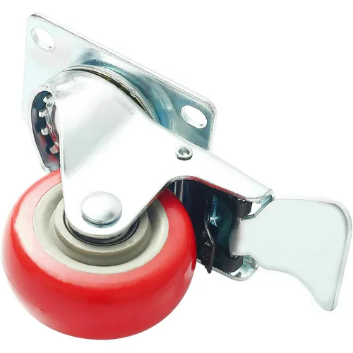 Vista 6 de Y&Y Decor Ruedas giratorias resistentes de 3 pulgadas con freno, paquete de 4 ruedas de poliuretano rojas, rotación de 360°, sin marcas, 250 libras