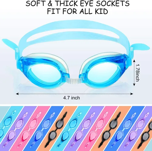 Vista 3 de Gejoy 12 pares de gafas de natación para niños sin fugas, gafas de natación de visión amplia para jóvenes y adolescentes de 6 a 14 años