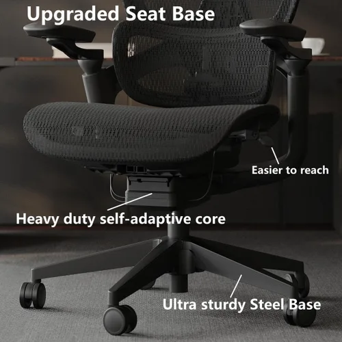 Vista 8 de Silla de oficina ergonómica, silla de escritorio grande y alta para el hogar con soporte lumbar 3D ajustable, reposabrazos 5D, reposabrazos 4D Negro