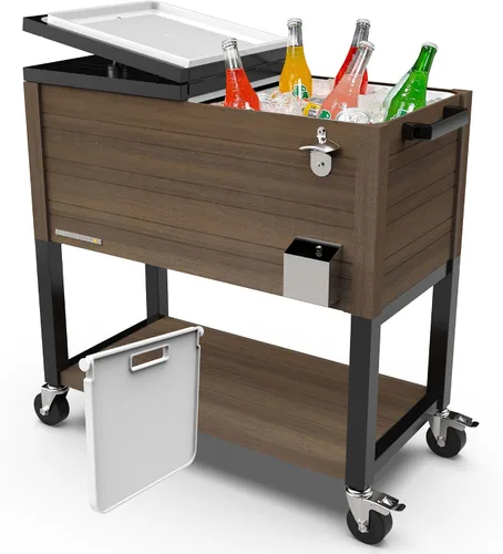 Vista 12 de Permasteel 80 Quart Party Cooler, Rolling Ice Chest with Wheels and Handles for Indoor Outdoor Patio